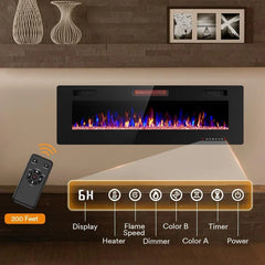 Recessed Electric Fireplace Heater, Wall Mounted 750-1500W Fireplace with Remote Control