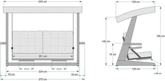 WESTMANN Hollywoodschaukel Luna 2600 | 260x139x195 cm Grau | Holzschaukel für bis zu 4 Personen inklusive Sonnenschutz