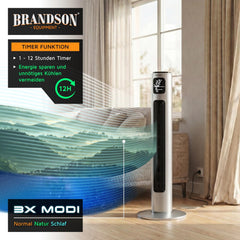 Brandson - Turmventilator mit Fernbedienung 96 cm - Preisträger 2026 - mobiler Lüfter leise - Standventilator Oszilation - 3 Geschwindigkeiten 3 Modi