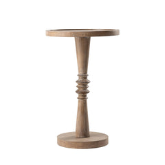Small Pedestal End Table with Tray Top, Farmhouse Distressed Finish Accent Table
