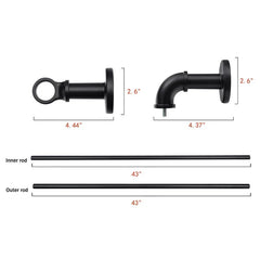 1 Inch Industrial Curtain Rods for Windows, Blackout Wrap-Around Rods, Rustic Matte Black