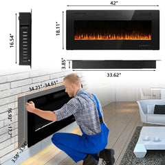 30-72 Inch Ultra-Thin Electric Fireplace, Linear Recessed Wall Mounted Fireplace with Remote Control