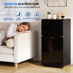Merax Kühlschrank mit Gefrierfach, 60L Kleiner Kühlschrank, kompakt, Glastür, LED-Innenbeleuchtung, manuelle Temperaturregelung, Glasablagen, 45 dB(A)