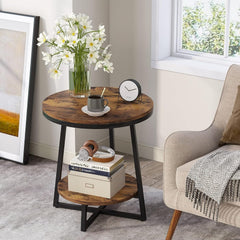 Industrial Round End Table, Small Side Table and Accent Coffee Table for Living Room and Bedroom