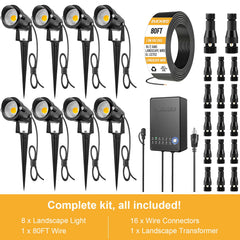 8 Pack 5W LED Landscape Lighting Kit, 3000K Warm White Low Voltage Outdoor Garden Pathway Lights