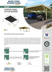 Forest Style - Cochera Doble Victor Modern 30,9 m² (6,02 x 5,11 x 2,52 m) – Madera de Pino Tratada – Techo de Policarbonato – Aparcamiento Cubierto