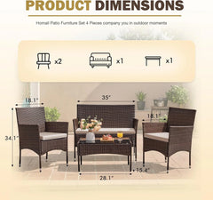 4 Pieces Patio Rattan Chair Wicker, Outdoor Indoor Use Backyard Porch Garden Poolside Balcony Furniture Sets (Red)