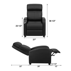 PU Leather Recliner Chair, Single Living Room Sofa Lounge Chair with Reclining Function