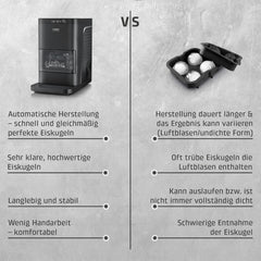 CASO IceBall Pro Eiskugelbereiter mit Kompressor - Kristallklare Eiskugeln 50-55 mm, 2 Kugeln/Stunde, 1,3 l Wassertank, Selbstreinigung, LED-Anzeige,
