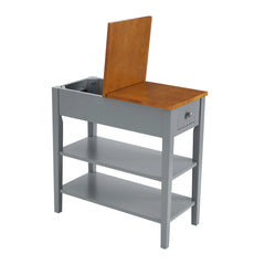 Narrow 2-Tone End Table with USB Charging Ports, Small Space Side Table