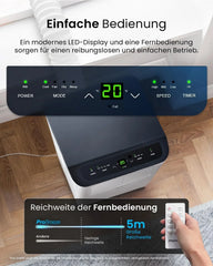 Pro Breeze 12000 BTU Mobile Klimaanlage (Räume bis 50m2) – Klimaanlage mobil mit App-Steuerung, Timer & LED-Display – inkl. Fensterabdichtung &