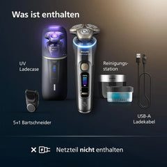 Rasierer i9000 Prestige Ultra, Nass- und Trockenrasierer für Herren, adriatic, Druck- und Bewegungssensor, 5+1 Bartstyler, Reinigungsstation, UV-