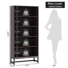 70.87 Inch Tall 5-Tier Bookcase, Large Bookshelf with 31.5 Inch Wide Storage