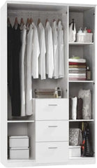 Habitdesign Armario Ropero 3 Puertas y 3 cajones, 203x117x52 (AltoxAnchoxFondo - en Cm), con Barra Colgadora y Estantes, Color Blanco Brillo