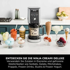 Ninja CREAMi Deluxe Eis-und Eisgetränkmaschine mit 2 Bechern, 10 Funktionen, macht Eiscreme, Gelato, Sorbet, Frozen Yoghurt, Milchshakes, Slushi &
