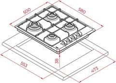 TEKA Placa de Gas Butano, 60 cm, 4 Fuegos, Mandos Ergonómicos, Seguridad Termopar, Parrillas Esmaltadas, HLX 640 KL