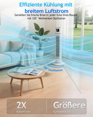 Timiyou Turmventilator 20dB Sehr Leiser für Schlafzimmer & Kühlung mit Fernbedienung | 3 Geschwindigkeitsstufen, 12h Timer, 60° Oszillation,
