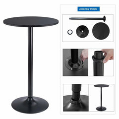 Round Bistro Pub Table, Bar Height Cocktail Table with Metal Base and MDF Top, 23.8 Inch