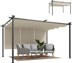 Outsunny Pérgola de Jardín 4x3 m con Techo Retráctil y 3 Laterales Enrollables, Cenador de Jardín Montado en Pared o Independiente, con UPF30+,