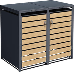 ESTEXO Mülltonnenbox Mülltonnenverkleidung mit Deckel Aufbewahrungsbox Müllbox Anthrazit mit Holzdekor (2 Türen)