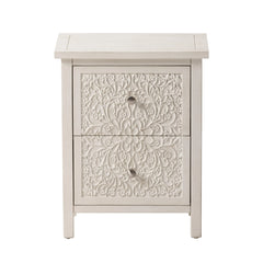Farmhouse Fully Assembled Nightstand with 2 Drawers, Flower Motif End Table for Small Spaces