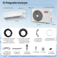 COSTWAY Aire Acondicionado Split, 2,6 kW, Aire Acondicionado con Calefacción con Bomba de Calor,Refrigerante: R32, Calefactor y Refrigerador con Kit