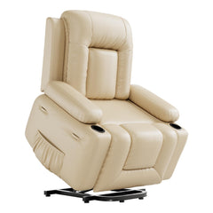 PU Leather Power Lift Recliner with Massage and Heat, 3-Position Adjustable Chair with USB Port and Cup Holders, Beige
