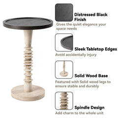 Small Pedestal End Table with Tray Top, Farmhouse Distressed Finish Accent Table
