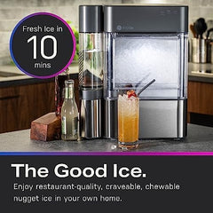 Countertop Nugget Ice Maker with 1-Gallon Water Tank, Makes 38 lbs of Pellet Ice in 24 Hours, WiFi Smart Connectivity, Includes Ice Scoop, Stainless Steel