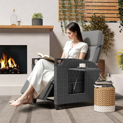 UDPATIO Sillón Ratán Jardin Exterior Reclinable, Tumbona de Jardín Ajustable 150°, con Respaldo Ajustable, Fundas + Extraíbles Cojines, Impermeable,