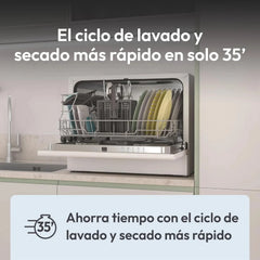 Candy CP 6E51LW Lavavajillas Pequeño y Compacto, 6 Servicios, Digital, 51DBA, 5 Ciclos, Media Carga, Inicio Diferido 3-6-9 horas, Indicador Sal y