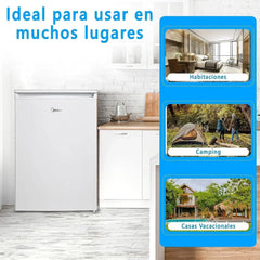 Midea Nevera pequeña 113L con Congelador - Mini frigorífico pequeño para la Habitación/Caravana/Camping - Mini Bar Bajo Consumo - Frigorifico Bajo