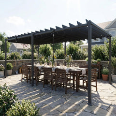 Outsunny Pérgola de Jardín 3x5,7 m, Cenador de Jardín con Techo de Lamas Ajustable a 90°, Manivela, Estructura de Aluminio, Protección UPF50+,