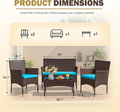 4 Pieces Patio Rattan Chair Wicker, Outdoor Indoor Use Backyard Porch Garden Poolside Balcony Furniture Sets (Red)