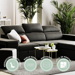 BUDWING John Sofá Cama Esquinero 4 Plazas - Chaise Longue Reversible, Reposacabezas Ajustable y 2 Pufs – Tapizado en Poliuretano – Estilo Moderno –