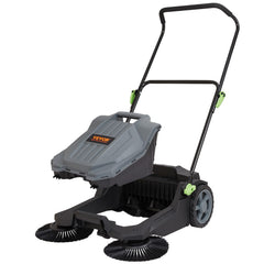 Walk-Behind Hand Push Floor Sweeper, 5-Gallon Waste Container, Manual Outdoor Sweeping Machine
