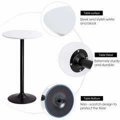 Round Bistro Pub Table, Bar Height Cocktail Table with Metal Base and MDF Top, 23.8 Inch