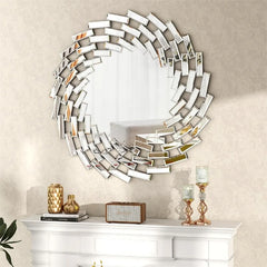Round Sunburst Wall Mirror, Decorative Accent Mirror for Living Room, Bedroom and Entryway Home Decor