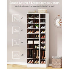 10-Tier Tall Shoe Cabinet, 30-Pair White Wood Shoe Storage Rack for Entryway and Closet