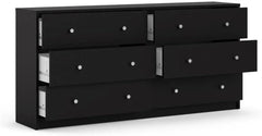 3-Pc Scandinavian Design Engineered Wood Bedroom Furniture Set with 3-Drawer Chest & 6-Drawer Double Dresser & 1-Drawer Nightstand, Pewter Plastic Handles, Smooth Plastic Glides, in Black