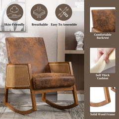Upholstered Tall Back Rocking Chair, Smooth Gliding Accent Armchair for Comfortable Living Room Seating
