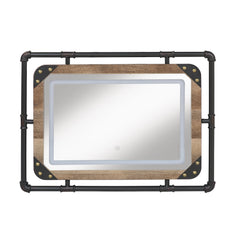 Industrial Metal Wall Mirror with LED Lights, Modern Decorative Mirror for Home