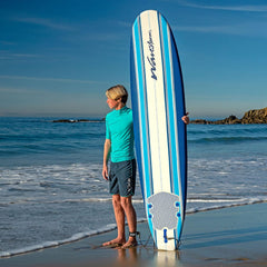 8ft Soft Top Foam Surfboard – EPS Core with 3 Stringers, Wax-Free Longboard, 200lb Capacity