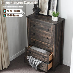 48 Inch Tall Farmhouse Wood Dresser, 5 Drawer Chest of Drawers for Bedroom