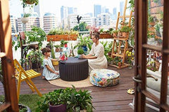 37 Gallon Round Deck Box, Patio Table for Outdoor Cushion Storage, Brown
