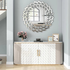 Round Sunburst Wall Mirror, Decorative Accent Mirror for Living Room, Bedroom and Entryway Home Decor