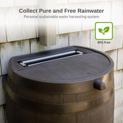 50 Gallon Rain Barrel with Brass Spigot, Large Outdoor Rainwater Collection and Storage Container for Garden