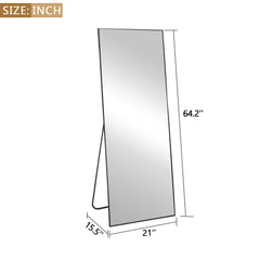64x21 Full Length Floor Mirror, Large Full Body Aluminum Alloy Frame Standing Mirror with Stand and Wall Mount Option