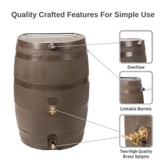 50 Gallon Rain Barrel with Brass Spigot, Large Outdoor Rainwater Collection and Storage Container for Garden