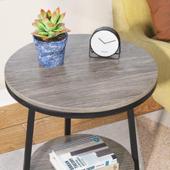 Industrial Round End Table, Small Side Table and Accent Coffee Table for Living Room and Bedroom